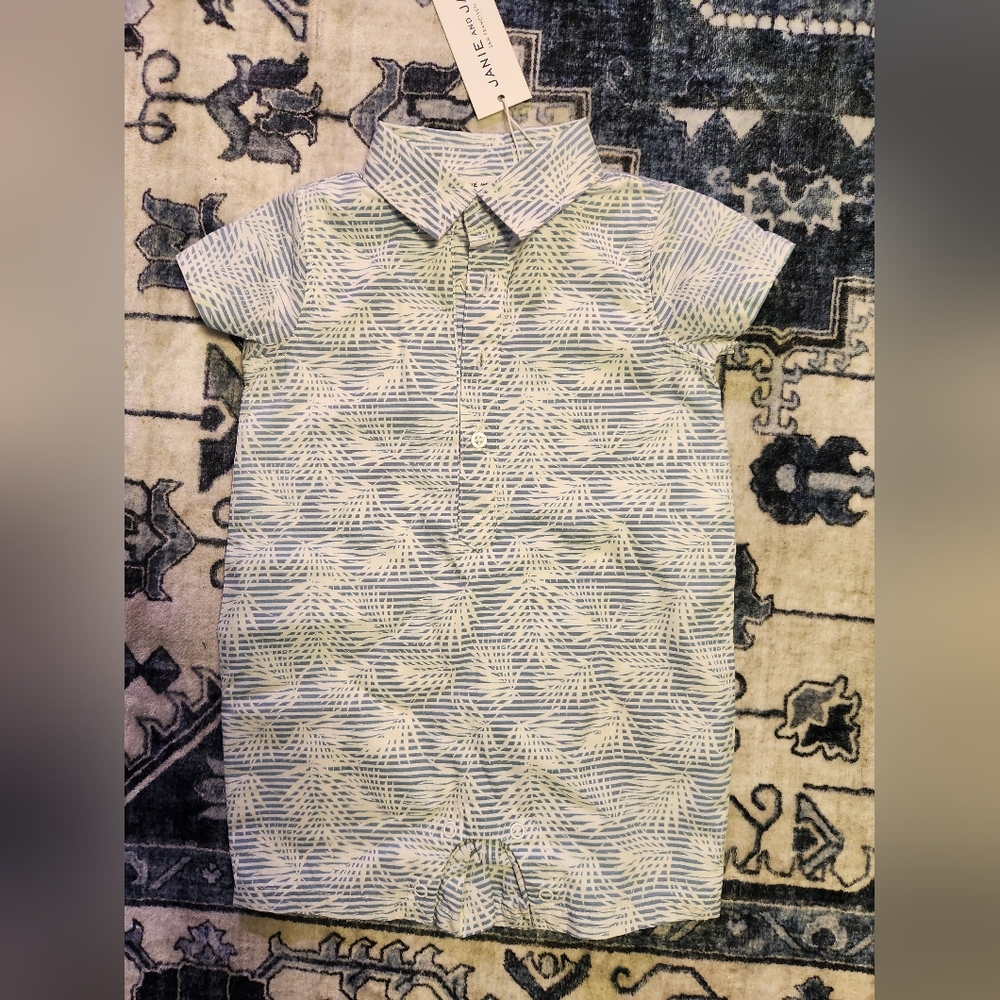 Janie and Jack Blue and White Patterned One Piece